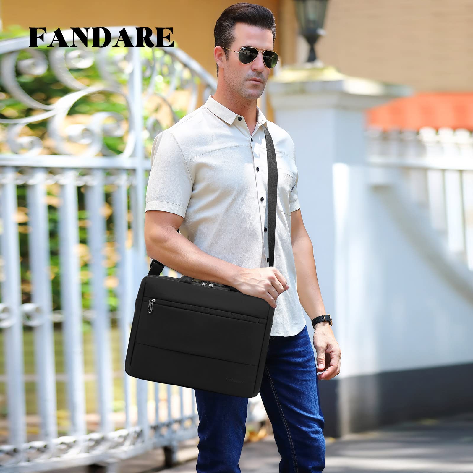 FANDARE Sacoches pour Ordinateur Portable pour 15.6 Pouces Laptop Affaire Sac à Main Sac à Bandoulière Mallette Sacoche Pochette Cartable pour Hommes Collège Cours Travail Voyage
