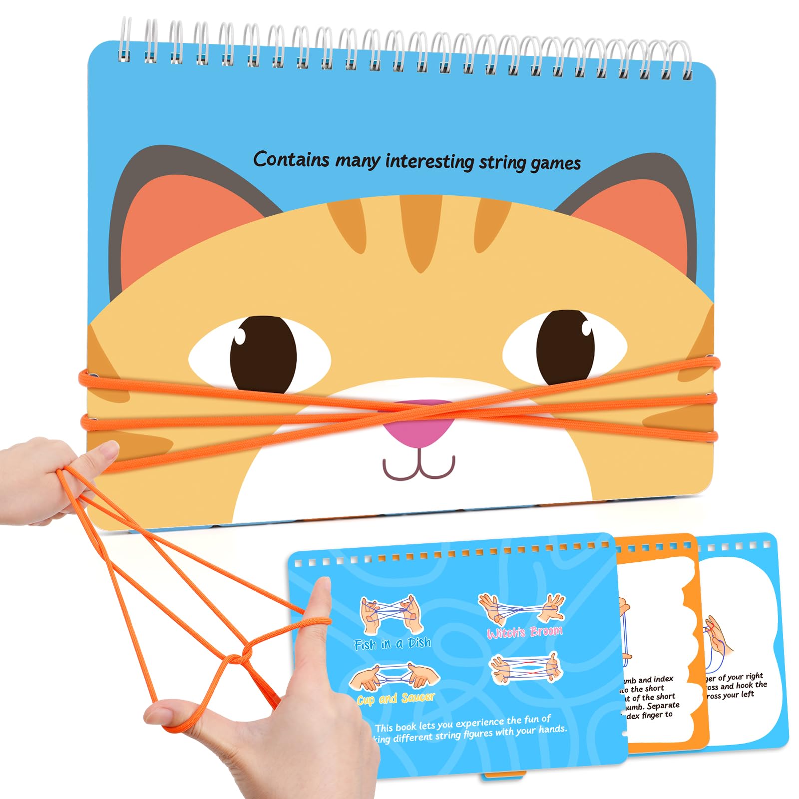 Kasfalci String Game Book Kit - Teen Girl Gifts, Birthday Gifts for 8 9 10 11 12 Year Old Girl - Classic Finger String Figures Toy - Travel Toys for Boys Girls Ages 6-12 - Brain Teaser Activity