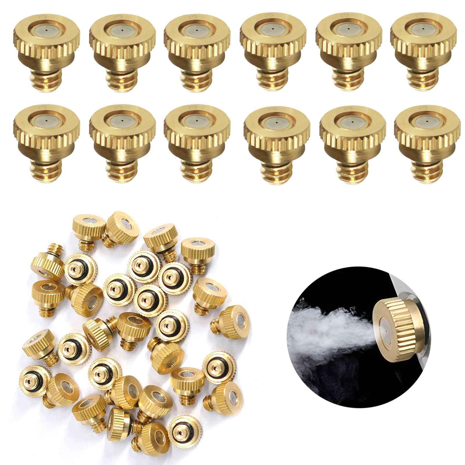 Brass Misting Nozzles Low Pressure Atomizing Misting Sprayer for Outdoor Cooling System 0.012" Orifice (0.3 mm) 10/24 UNC Garden 50pcs 0.3mm