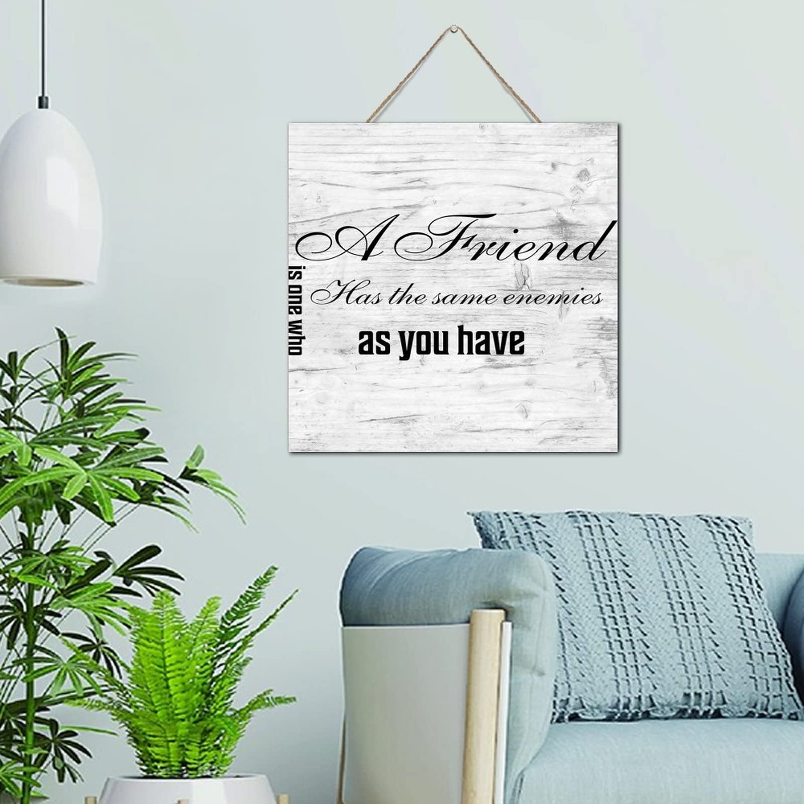 Plaque murale en bois rustique avec citation humour 30x30 cm