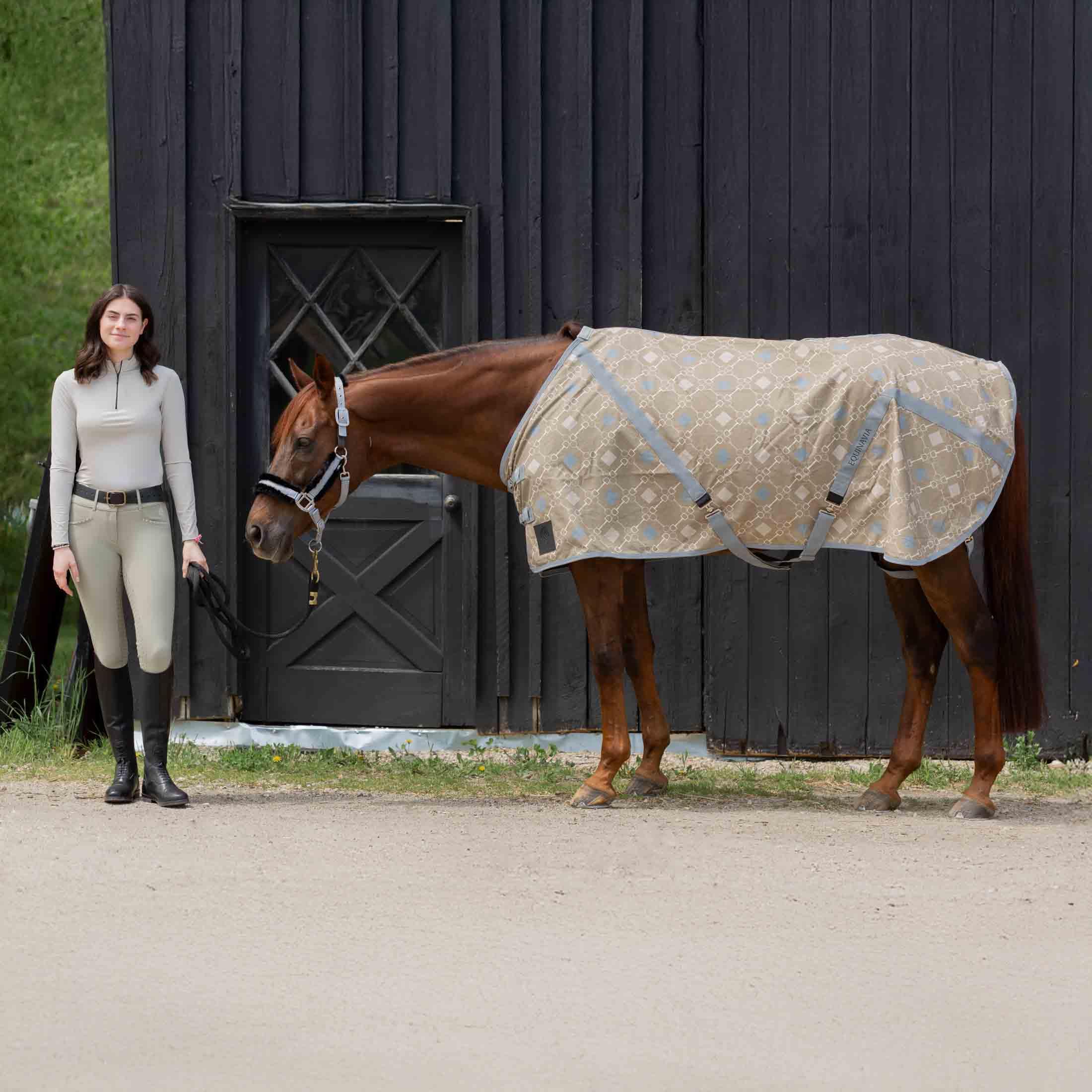 Equinavia Fryd 100% Cotton Stable Blanket for Horses | No Fill - Light Olive/Slate Grey - 74 in