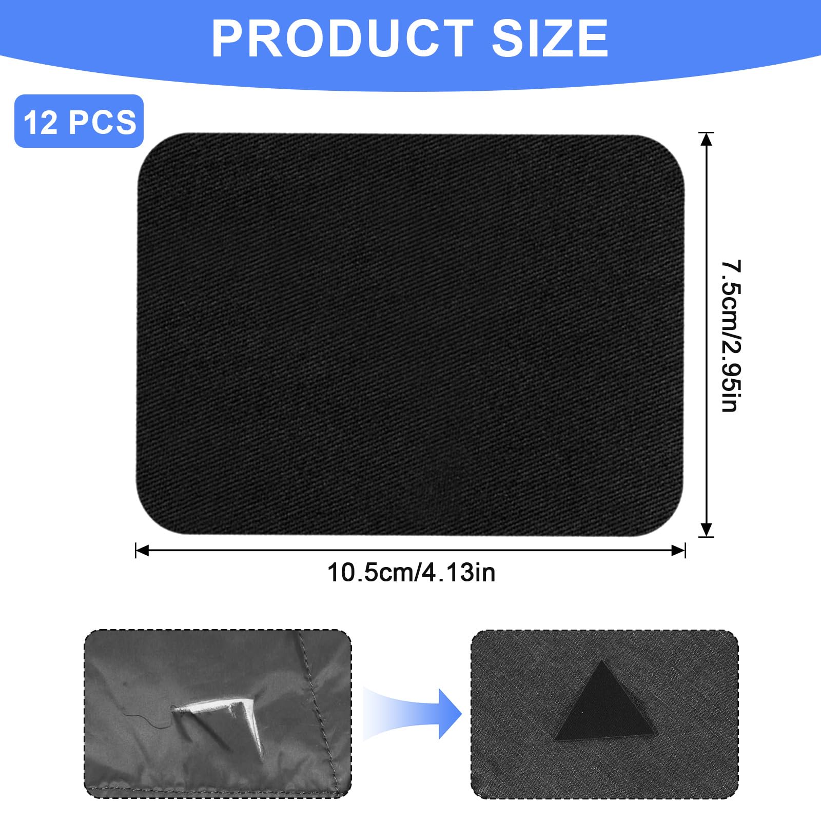 Patchs Thermocollants Noirs - Lot De 12, 7,5x10,5 Cm, Pour Réparer Jeans, T-shirts, Sacs