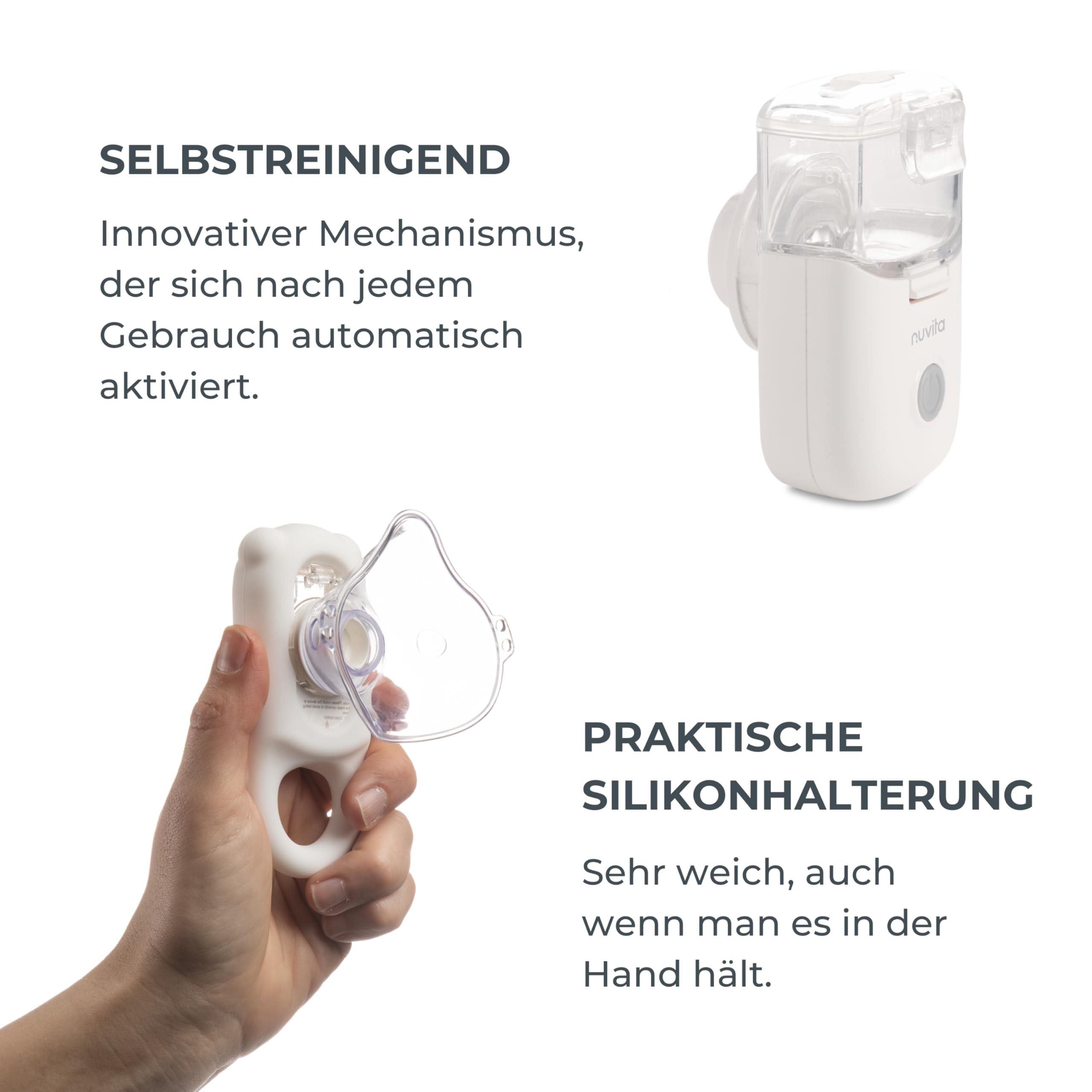 Nuvita 5078 MESH Inhalationsgerät - Freihändig, leicht, leise, selbstreinigend mit wiederaufladbarer Batterie