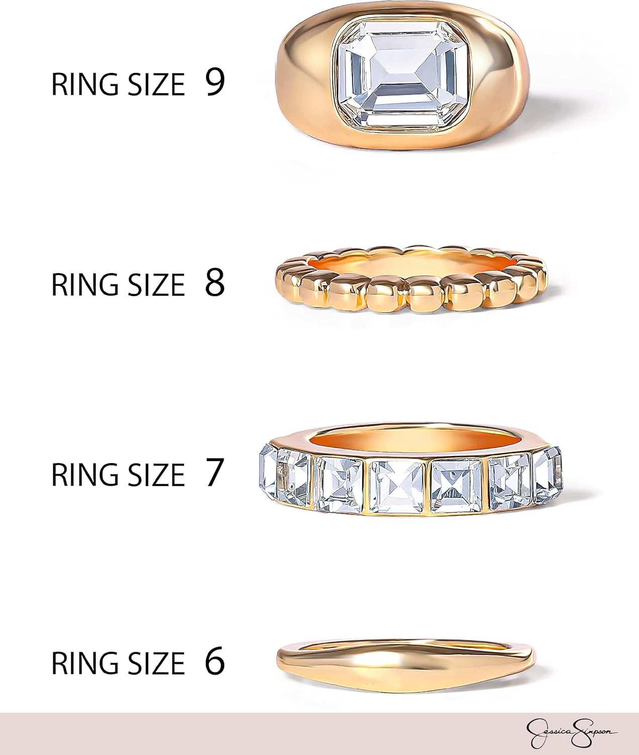 Jessica Simpson Womens Ring Set Size 6-9 - 4 or 5-Piece, Stackable Rings Gold Tone with Crystals or Oxidized Silver with Turquoise - Image 3