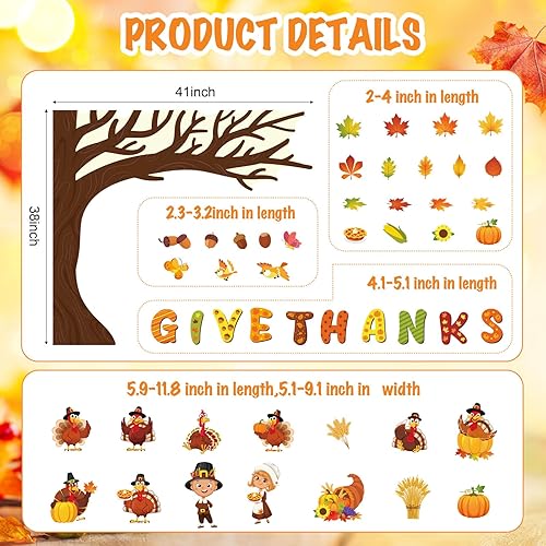 Miniatura 2 de Zonon Juego de 114 tablones de anuncios de Acción de Gracias, árbol de Acción de Gracias, juego de tablón de anuncios religioso de pavo y calabaza