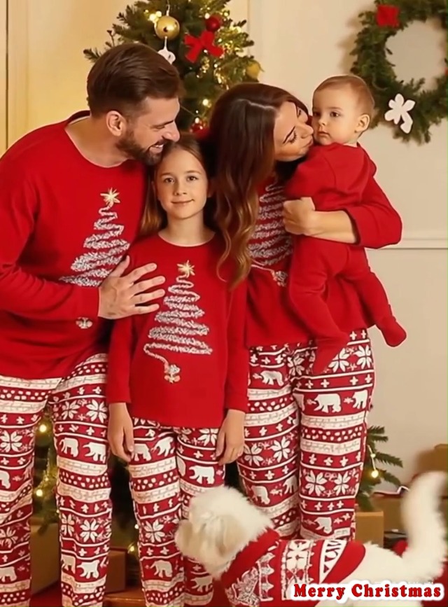 Pyjama Noël Famille Ensemble Imprimé Cerf Et Carreaux - Manches Longues - Doux Et Confortable