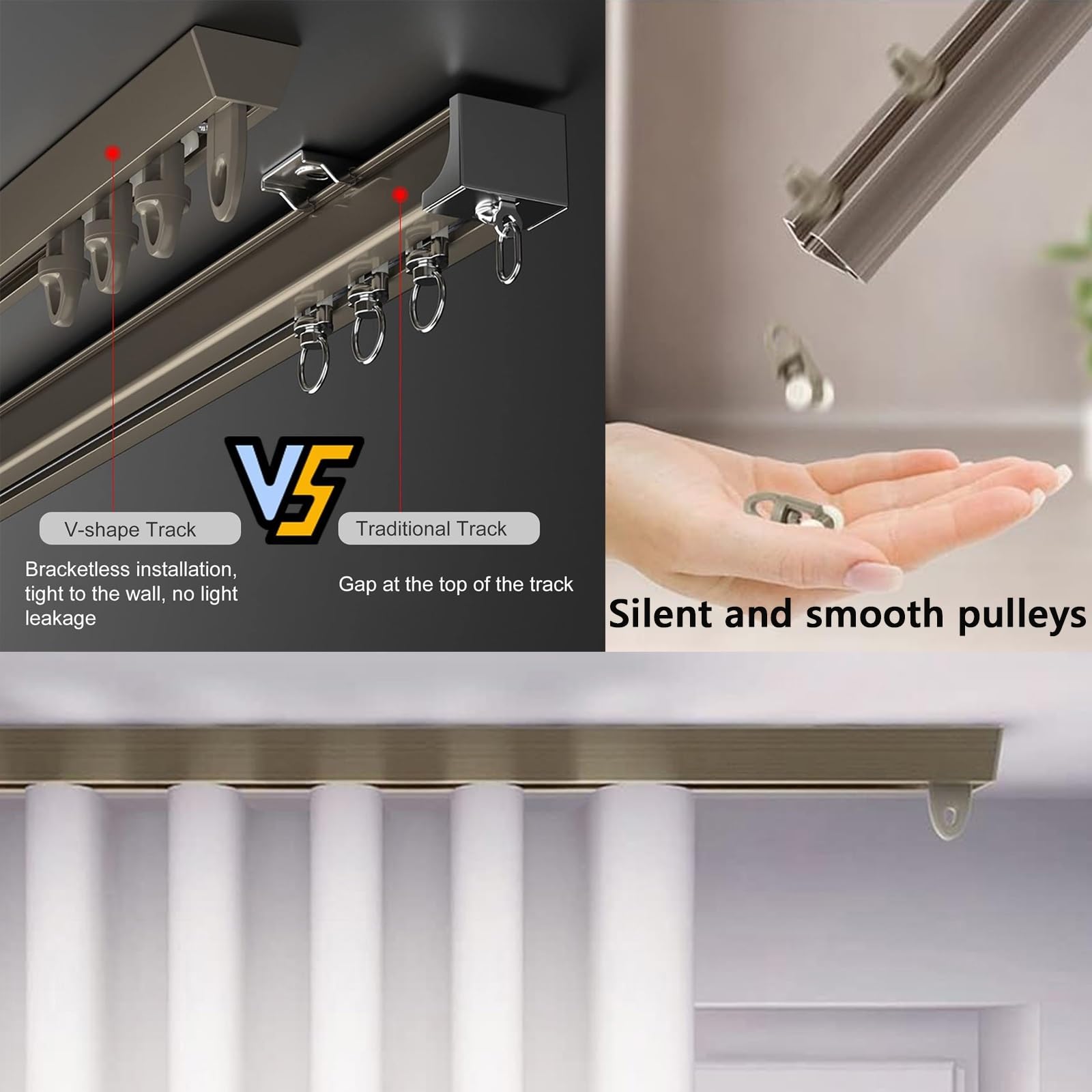 Aluminiowy system szyn sufitowych, 1-5 m, pręty dzielące pomieszczenie do białego montażu sufitowego, idealne do dzielenia domu i biura