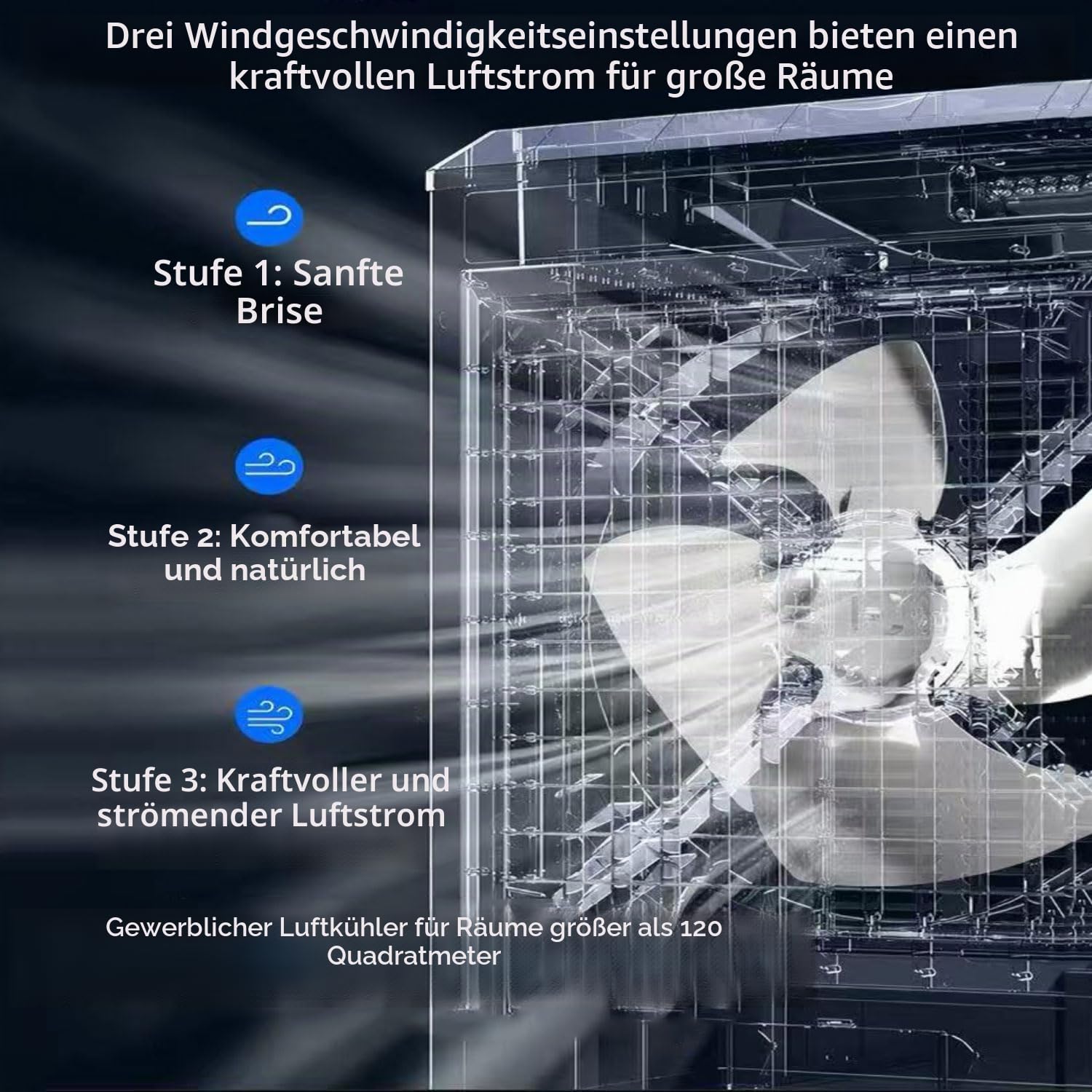 Tragbarer Verdunstungskühler mit digitalen Rädern und Fernbedienung Tankkapazität 30 l Ventilator Kaltluftventilator 120° schwenkbar für Zuhause Büro
