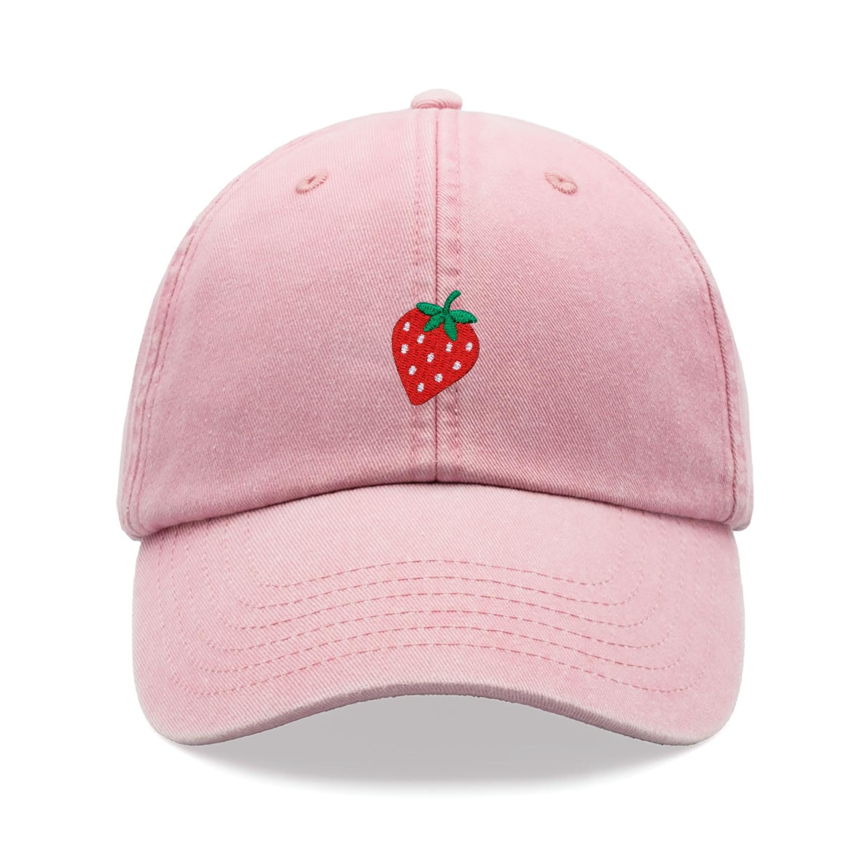 Cap Base Unisex Pink Strawberry Baseball Cap Vintage Washed Dad Hat Low Profile Adjustable