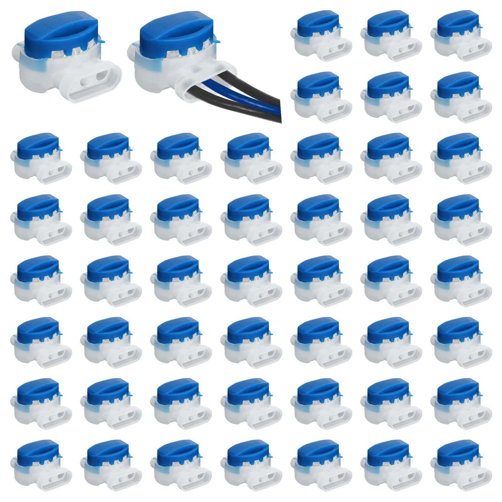 EEEKit Electrical IDC 314-BOX Pigtail 3 Wire Connector, Self-Stripping Moisture-Resistant Pigtail Connectors for 22-14 AWG Cables, 50PCS