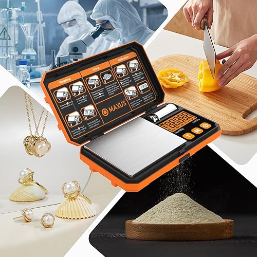 Miniatura 5 de MAXUS Báscula digital de bolsillo de precisión con precisión de 200 x 0.00 oz, peso de calibración y cable USB, ideal para joyas, monedas y más