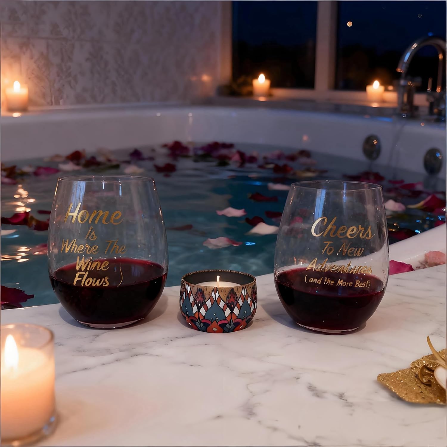 Housewarming Gifts New Home Gift Wine Glasses and Scented Candles Set as Unique New House Warming Gift for New Home Decor