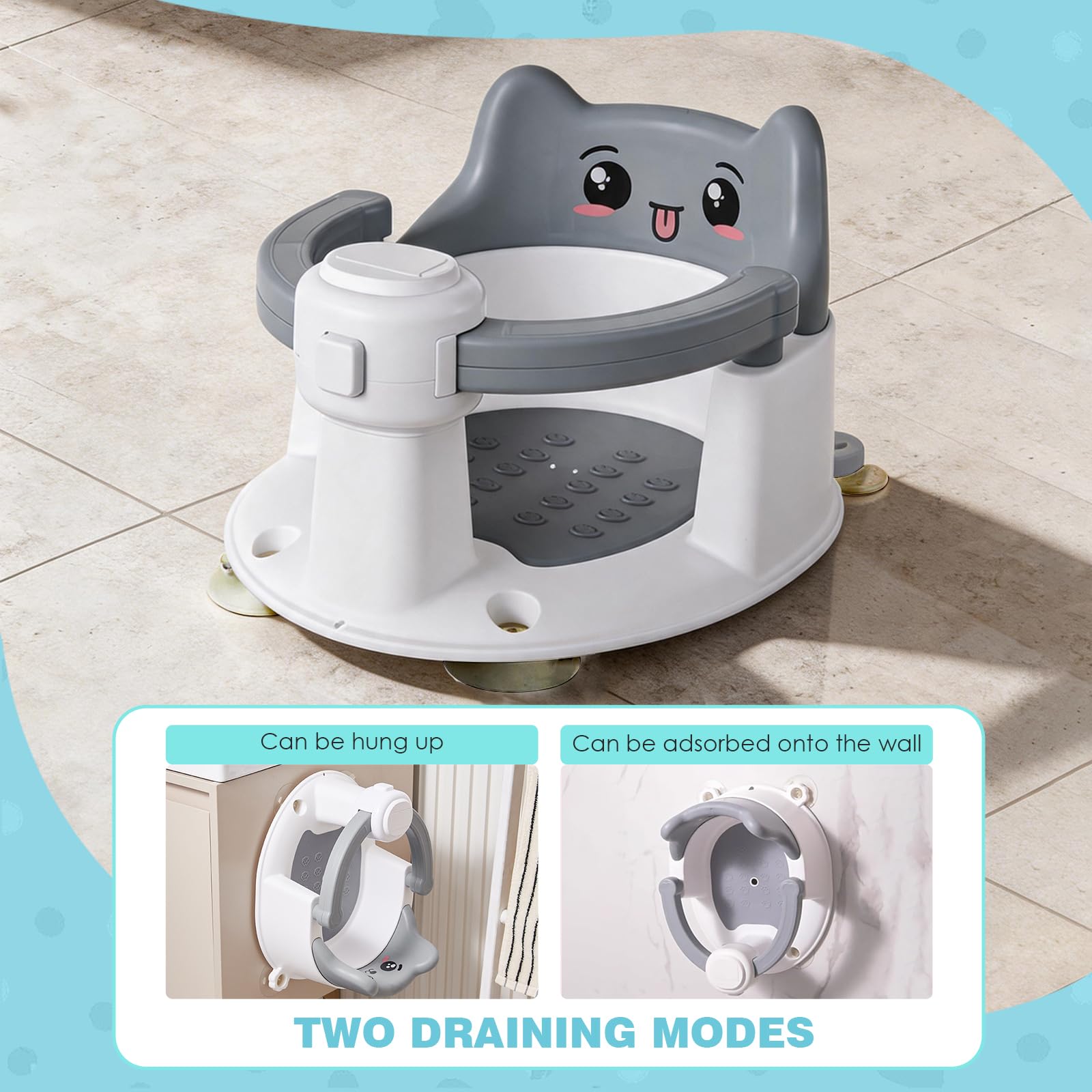 Seggiolino da Bagno per Bambino con Schienale di Sostegno Supporto Vasca Antiscivolo con Design Carino