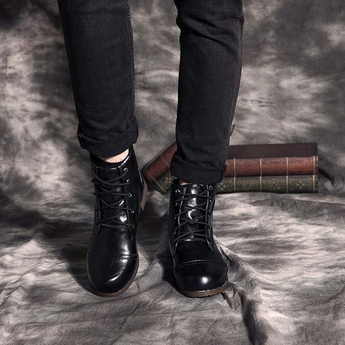 Amazon.com: Líder de los hombres Botines Cortos Tobillo Botas Desnudas  Zapatos de Tacón Cuadrado Casual Corto Cordones Botines, 8.5, Negro : Ropa,  Zapatos y Joyería