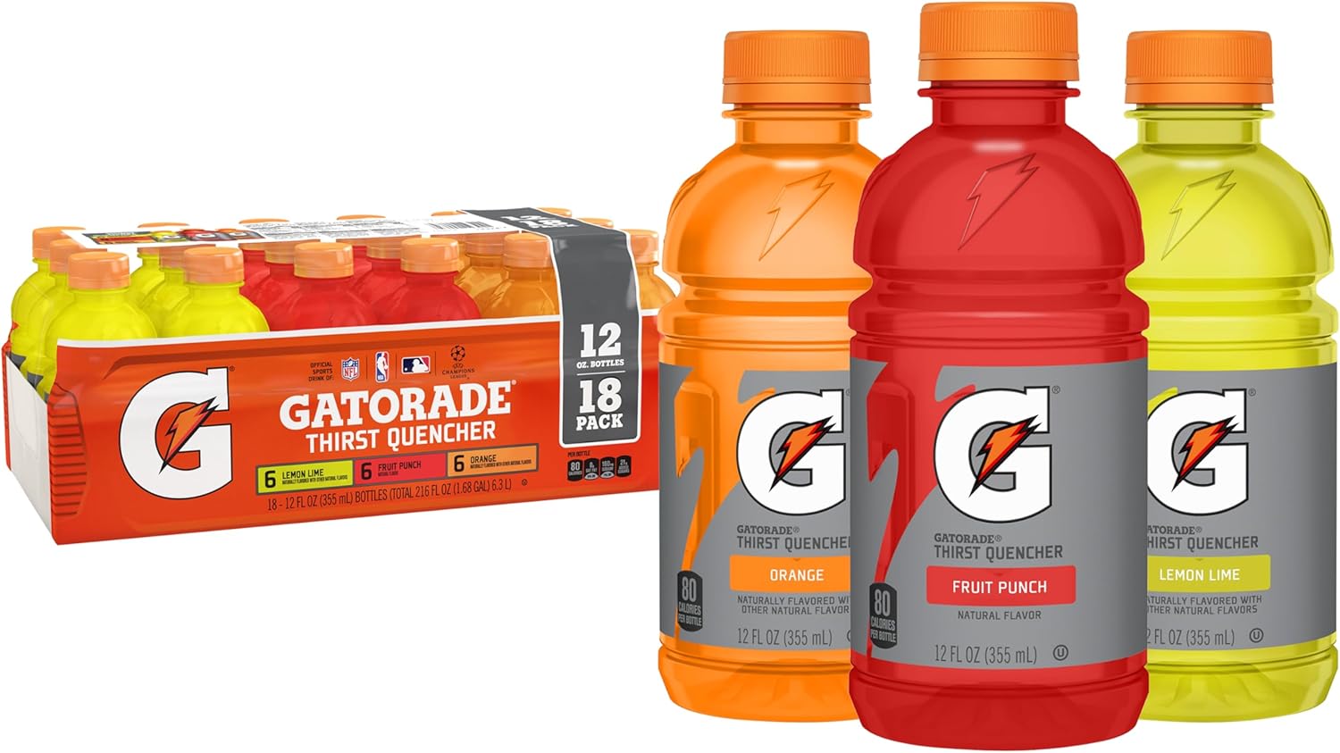 Gatorade Thirst Quencher Sports Drink, Variety Pack, 12 Fl Oz Pack of 18