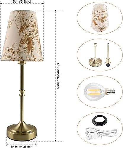 Miniatura 4 de Lámpara de mesa inalámbrica, lámpara recargable de 5200 mAh, brillo de 3 niveles regulable, lámparas ambientales modernas de metal de mediados de