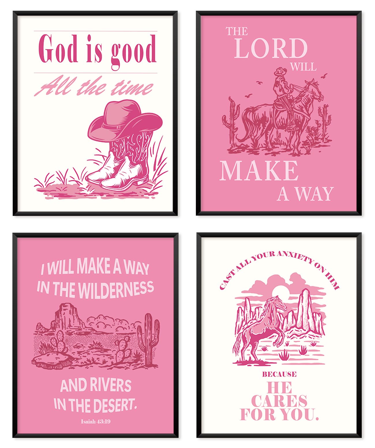 Locomiss Pink Christian Wall Art Posters, Western Cowgirl Bible Verse Print, Trendy Scripture Decor, Christian Gifts, Inspirational Room Decor For