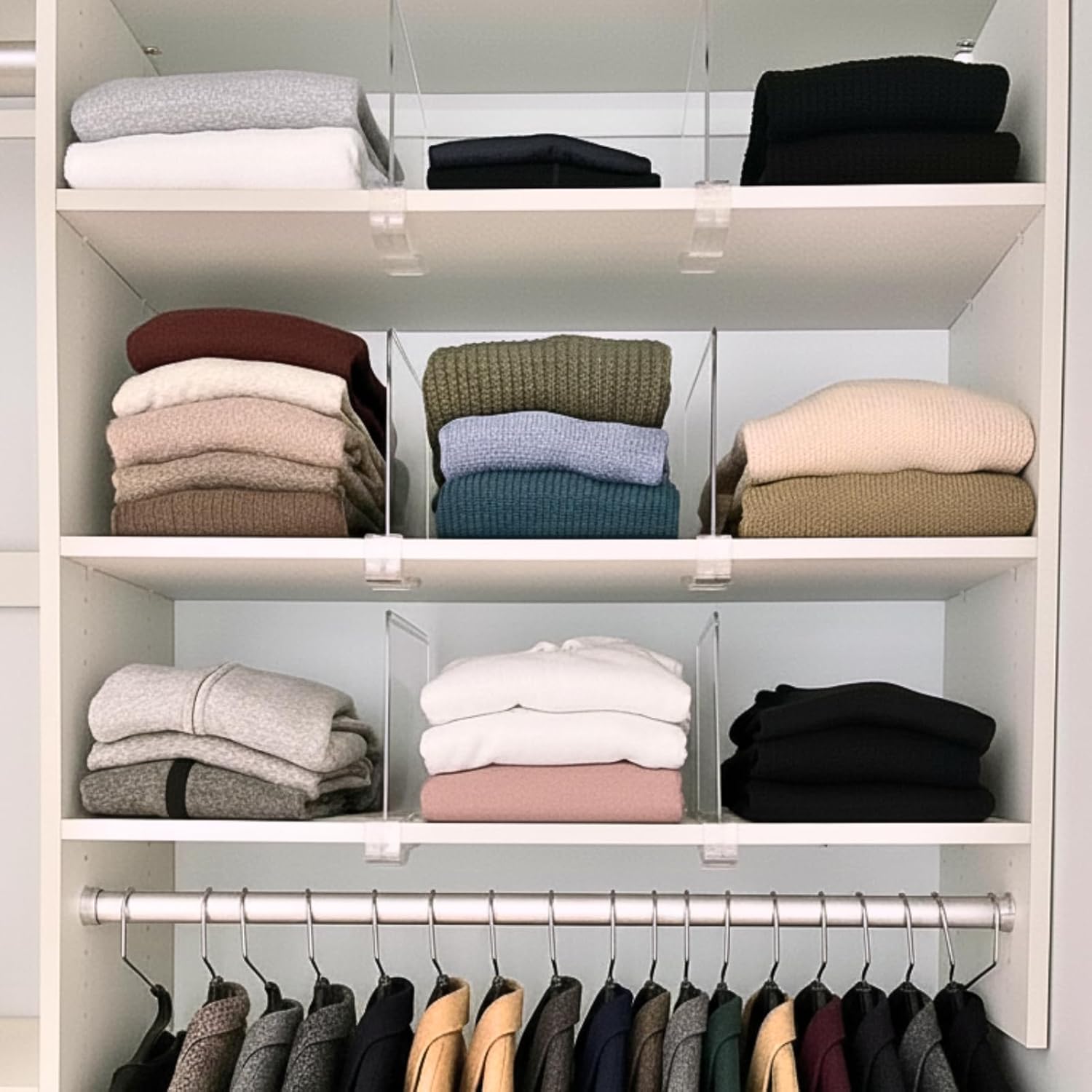 Shelf Dividers Purse Organizer for Closet: 8-Pack Acrylic Bag Storage Organizer for Handbags, Clutches, Clothes, Sweater, Towel on Wood Shelves - Image 9