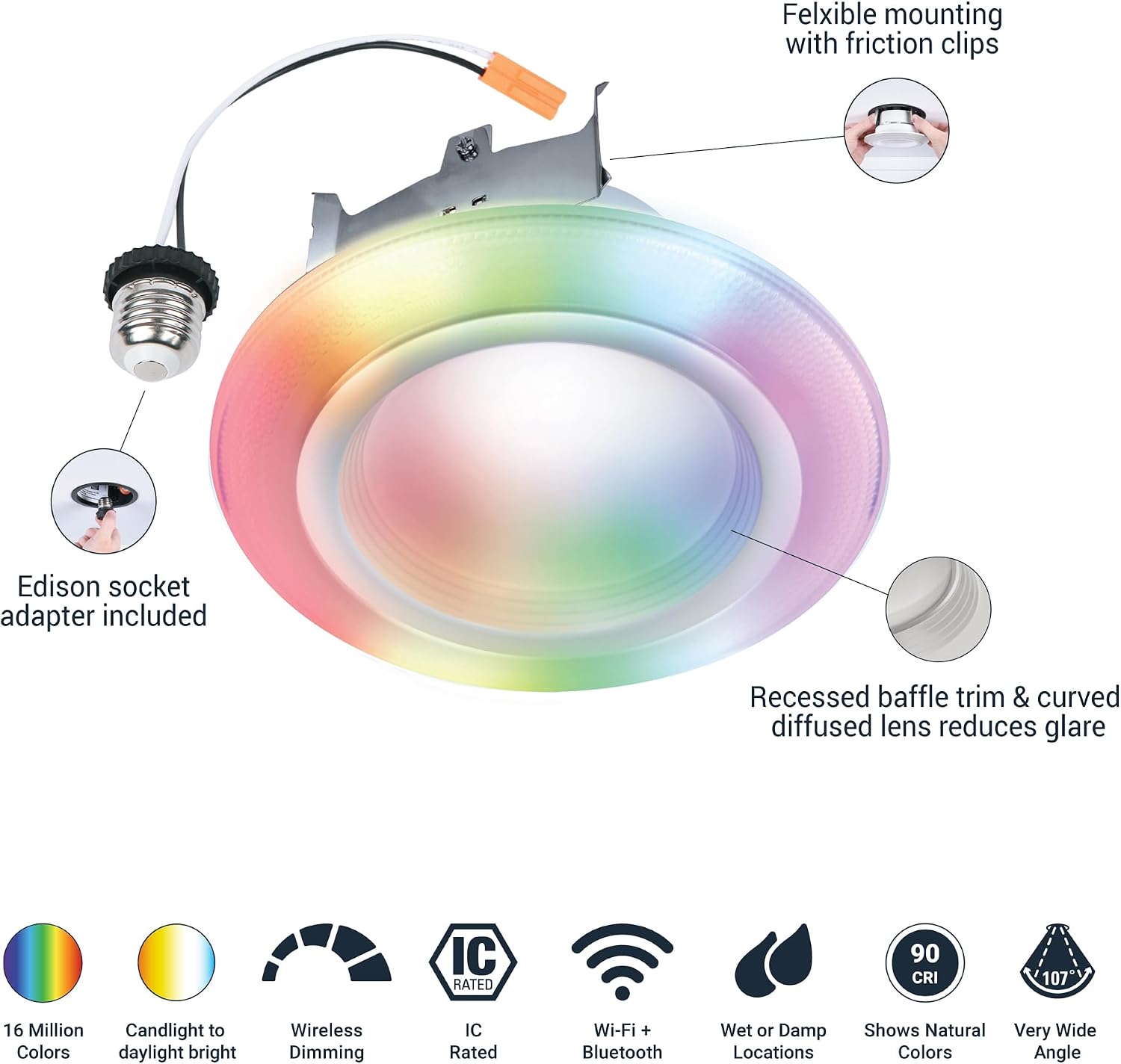 HALO 4 in Smart Wi-Fi Recessed LED Lights 4-Pack, Dual Zone, Dimmable, Full Color, SpaceSense Motion Detection Retrofit Can Lights Connected by WiZ Pro - RLWZDZT4-4PK