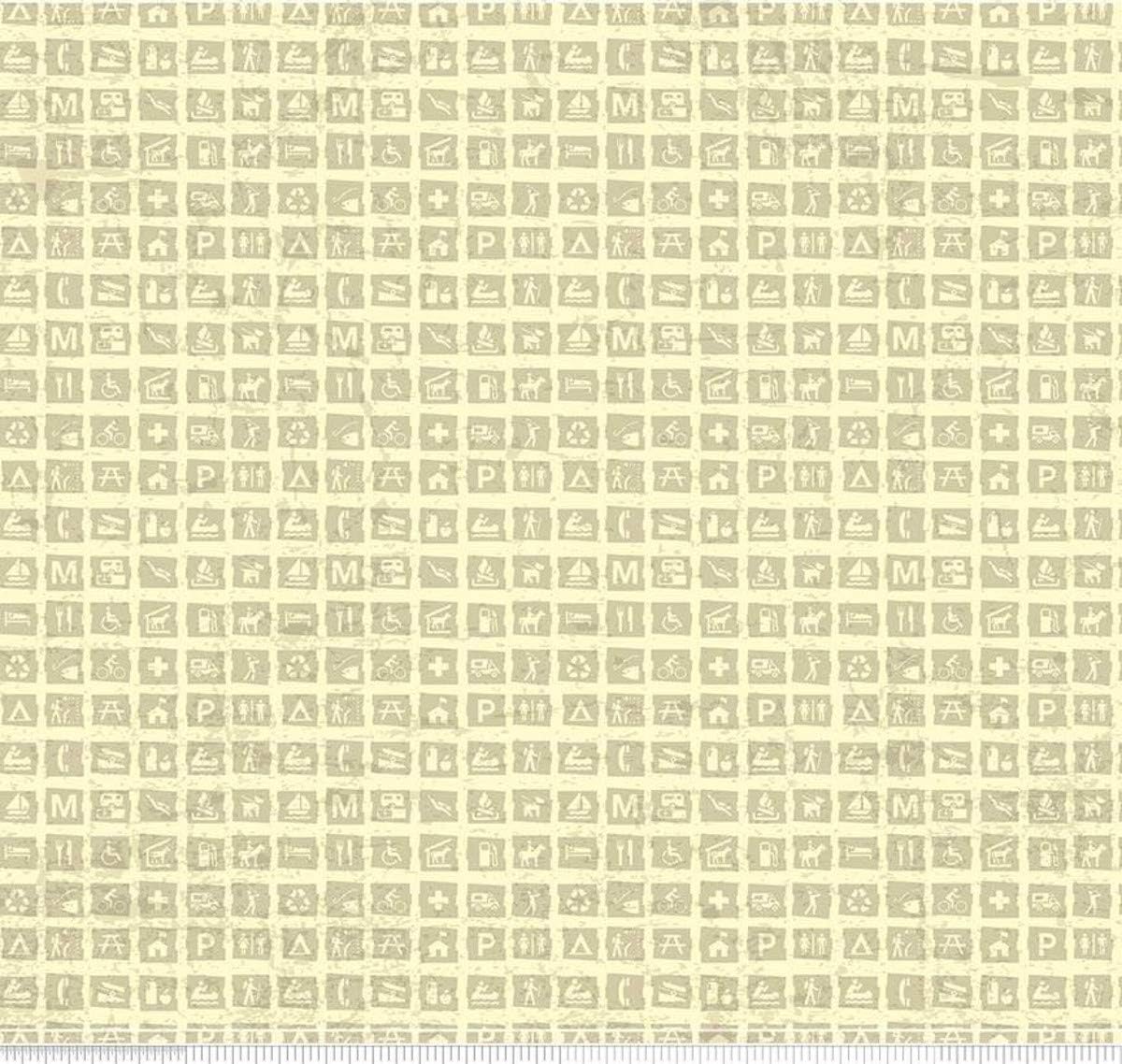 Riley Blake All Newly Designed National Parks Emblems, Text/Icon, and Sign/Icon Premium Quilting Fabric, Perfect for Quilting, Apparel, Crafting, and Home Decor (Old Signs & Icons Green 72" x 43")