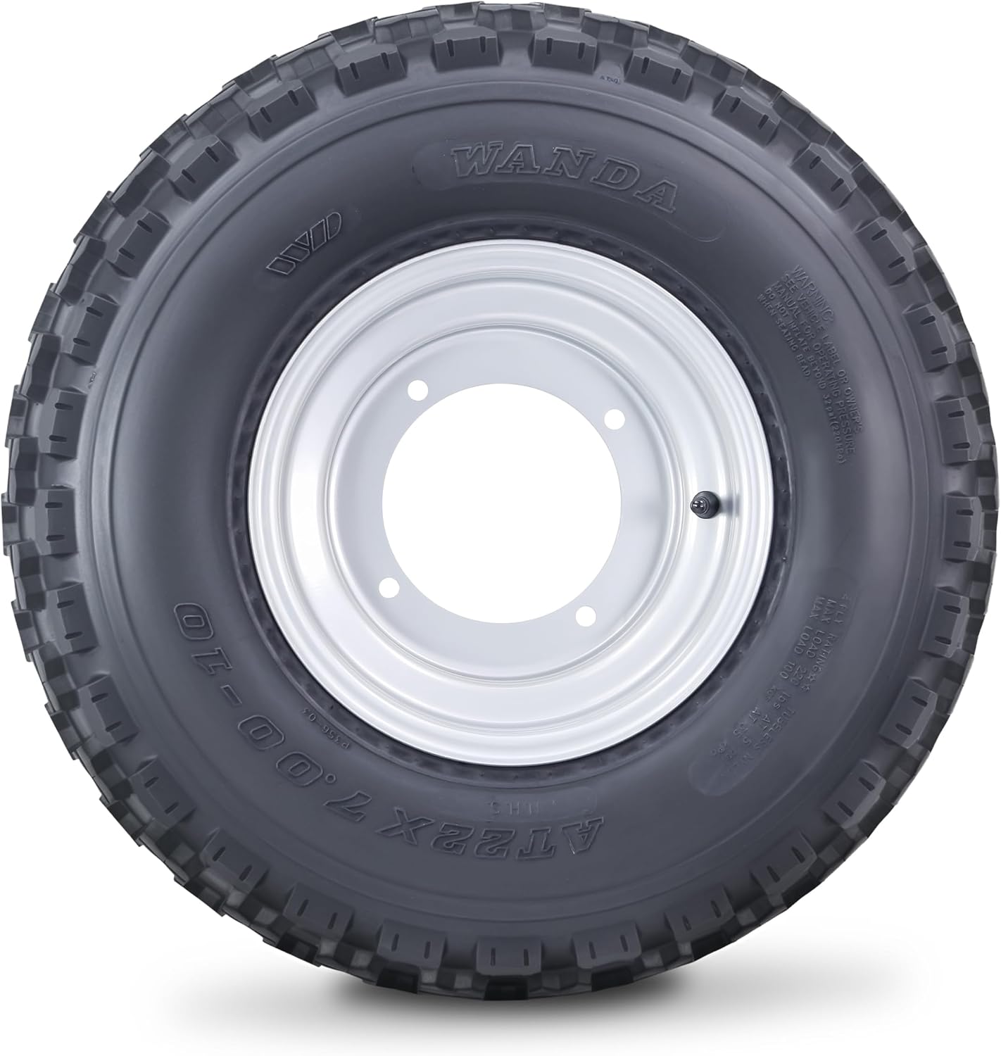 WANDA 22X7-10 ATV Tire & Wheel 22X7X10 with 4 Lugs on 156mm PCD 2+3 offset Silver Wheel Rim 10077,SET 2