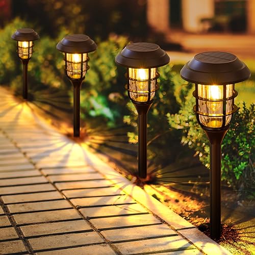 LETMY Luces solares para caminos al aire libre paquete de 8 luces solares brillantes para exteriores IP65 impermeable encendido y apagado automático