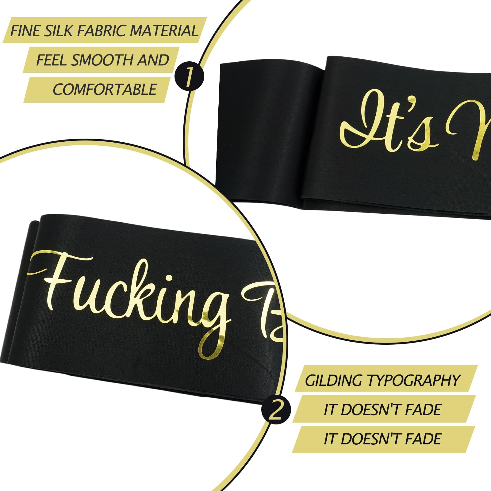 Geburtstagsschärpe „It‘s My Birthday“: Glitzernd In Schwarz & Gold, 160 Cm Lang, Mit Sicherheitsnadel