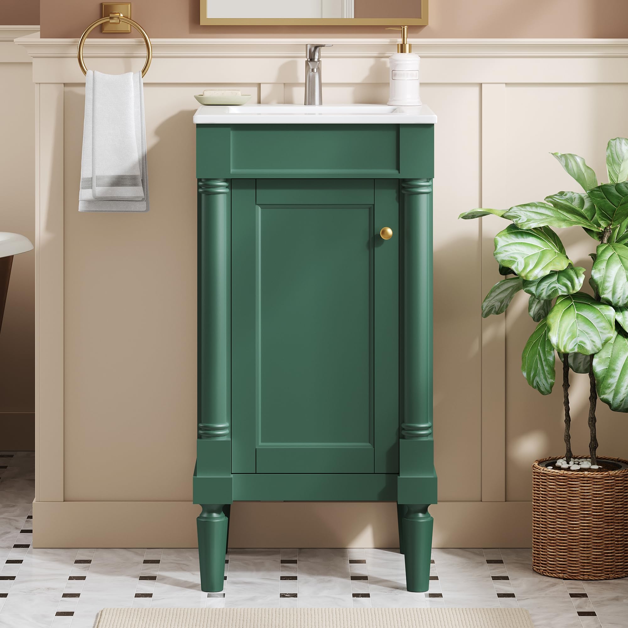 Virubi 18 inch Bathroom Vanity with Ceramic Sink in Green