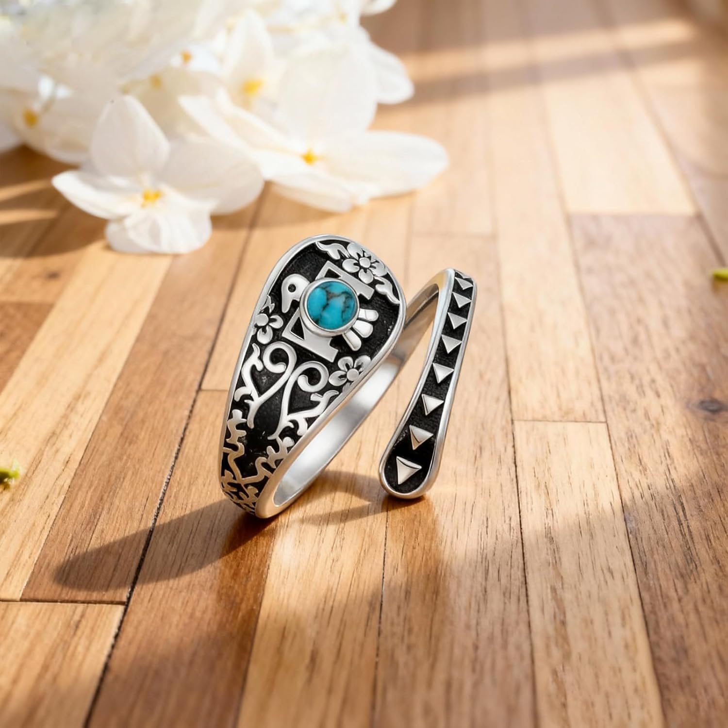 Midir&Etain Turquoise Adjustable Rings 925 Sterling Silver Country American Indian Spoon Ring Southwest Western Jewelry Gifts for Women Cowgirl