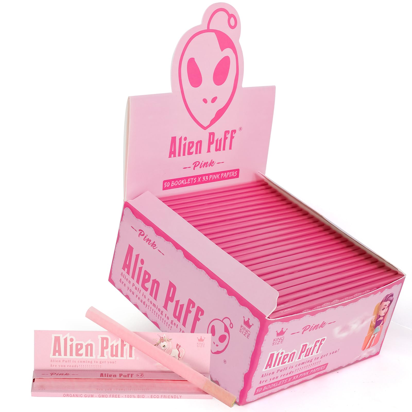 yacool Pink Rolling Papers, 50 Pack colored KingsizeSlim cigarette Rolling Paper, Natural Arabic Gum, organic Ultra-Thin&Slow Burning, with 3 Random Gifts