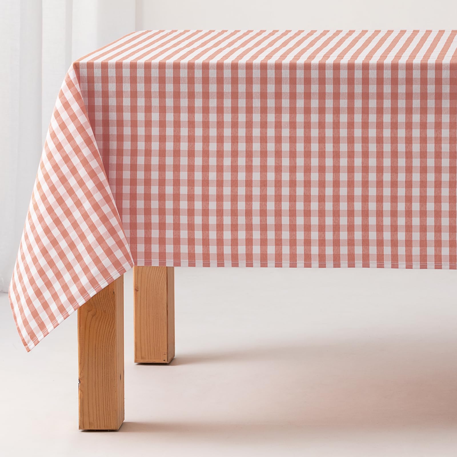 GAMUSI Stain Resistant Rectangular Fabric Tablecloth Vichy Chequered Waterproof Cotton 140 x 140 cm Salmon Colour