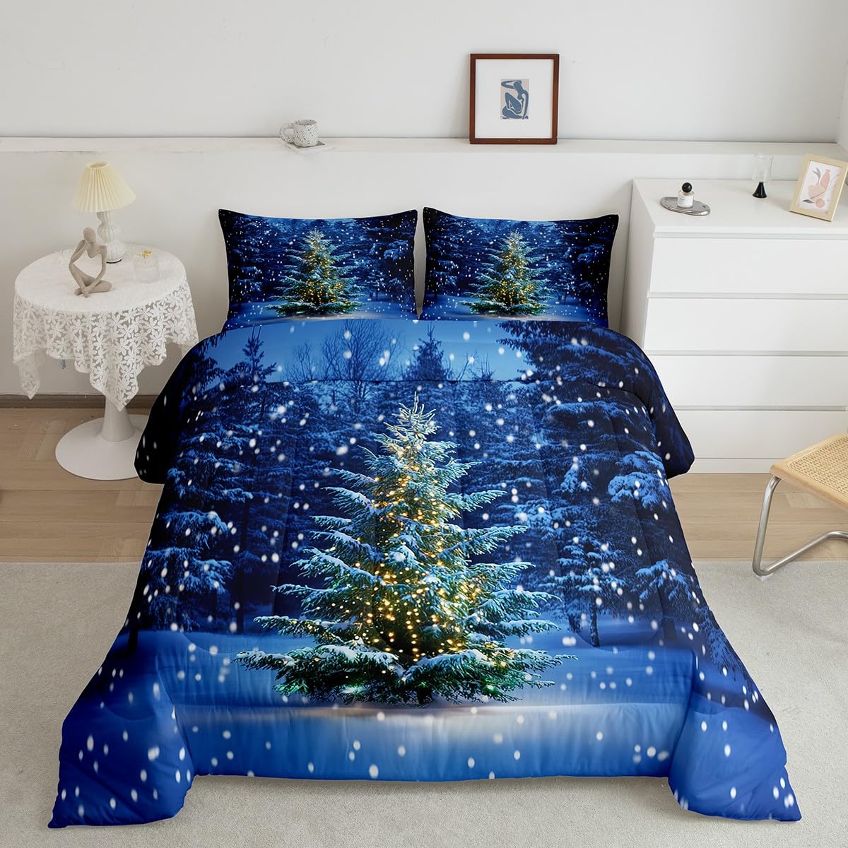 Set copripiumino singolo con albero di Natale, per ragazzi, ragazze, bambini, biancheria da letto a tema invernale, 2 pezzi, set di biancheria da letto con scritta "Happy New Year", set copripiumino a