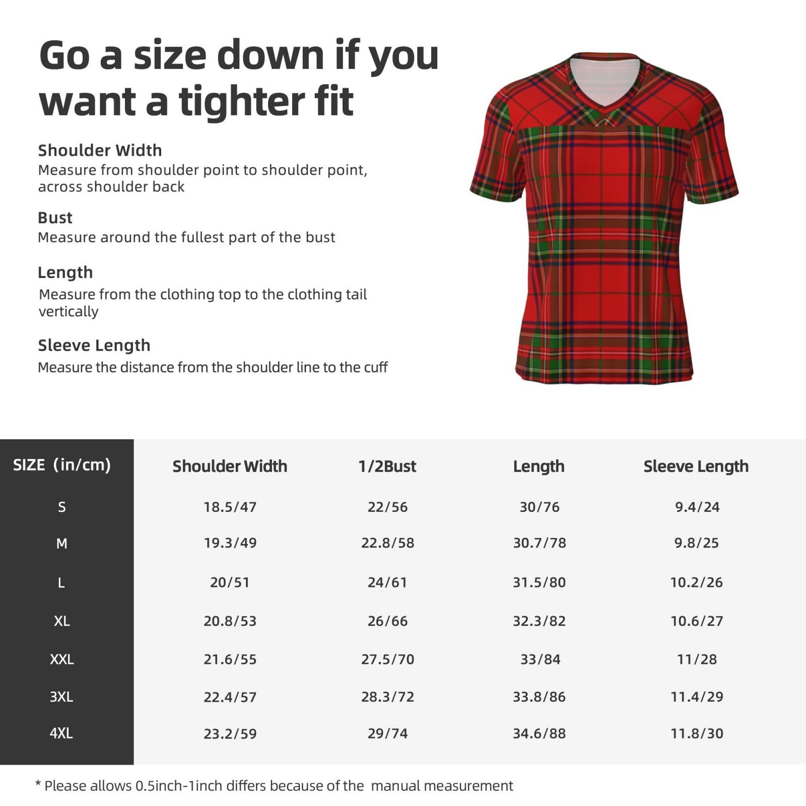 Stylish Athletic Sports Jersey Red-Scottish-Pattern Men's Rugby Jersey 4X-Large