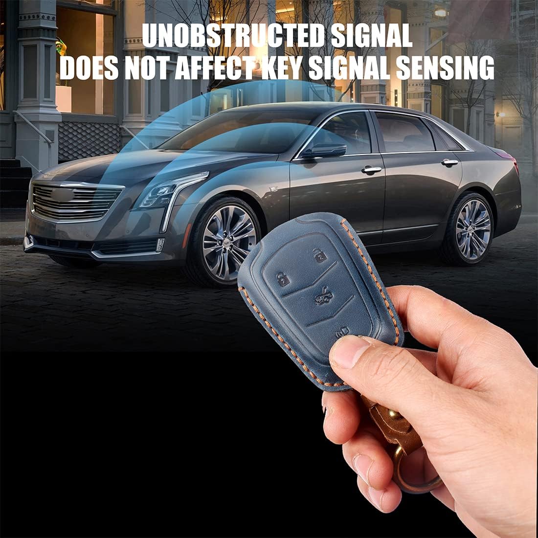 Handmade Leather Key Fob Cover Fit for Cadillac Escalade CTS SRX XT5 ATS STS CT6 2015-2019 5-Buttons Case Protector
