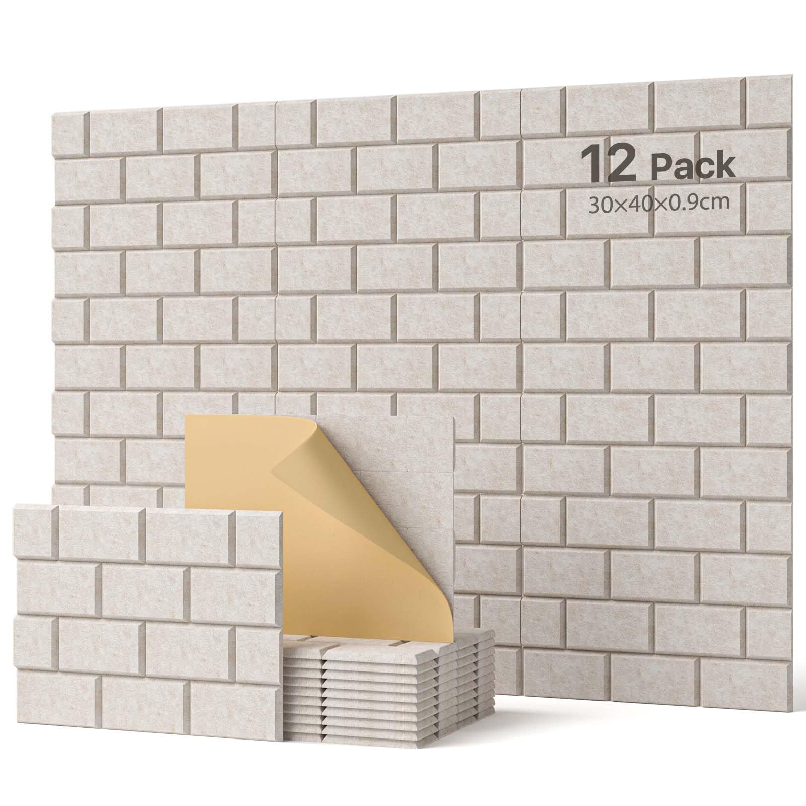 Soundsbay Paneles Acústicos Autoadhesivos Ladrillo 12 Piezas Beige | Aislamiento Acústico, Pared, para Tratamiento Decoración, Panel acustico, Espuma acustica 30x40x0.9cm