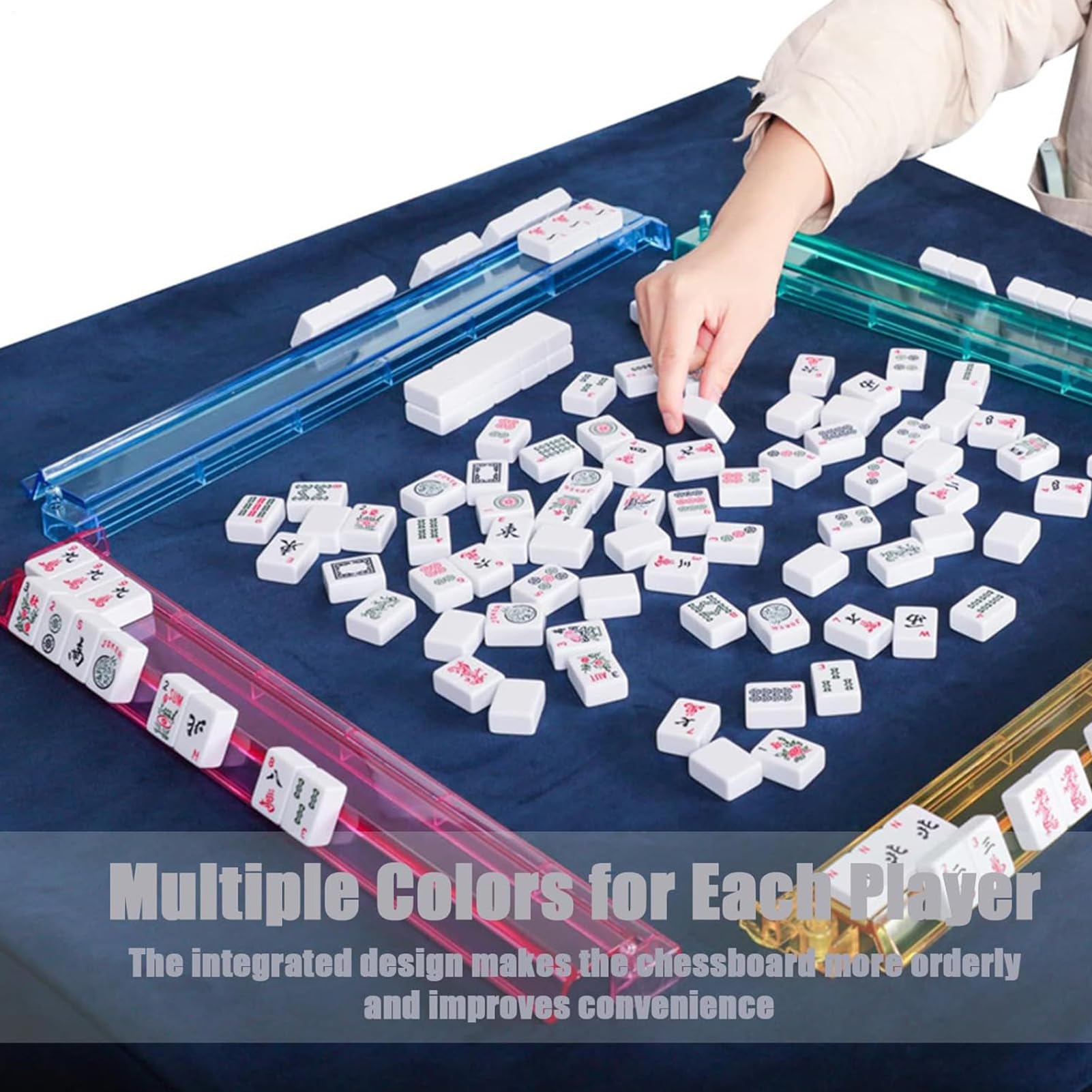 Mah Jongg Racks - Poussoirs Transparents Pour Supports De Mahjong, Ensemble De 4 Plateaux De Rangement En Carreaux Acryliques Pour Train Mexicain, Dominos Et Plus Encore 18,7 X 3,2 X 1,2 Pouces