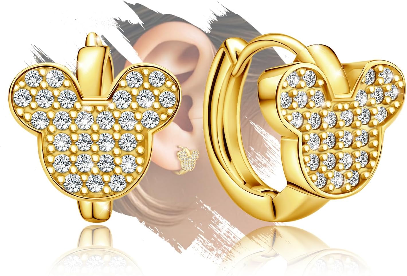 Mouse Earrings Cute Hoop Earrings for Girls Teens Women - Sterling Silver Hypoallergenic Cubic Zirconia Loop Earring Dainty Lovely Jewelry Adorable Gifts for Christmas Birthday Daughter Niece