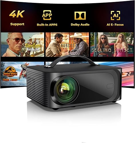 Projector-4K with WiFi and Bluetooth2000 ANSIAI Auto FocusBuilt-in APPsOutdoor-Projector Smart TV OS 2.0 & DoIby, Portable Proyector Compatible with