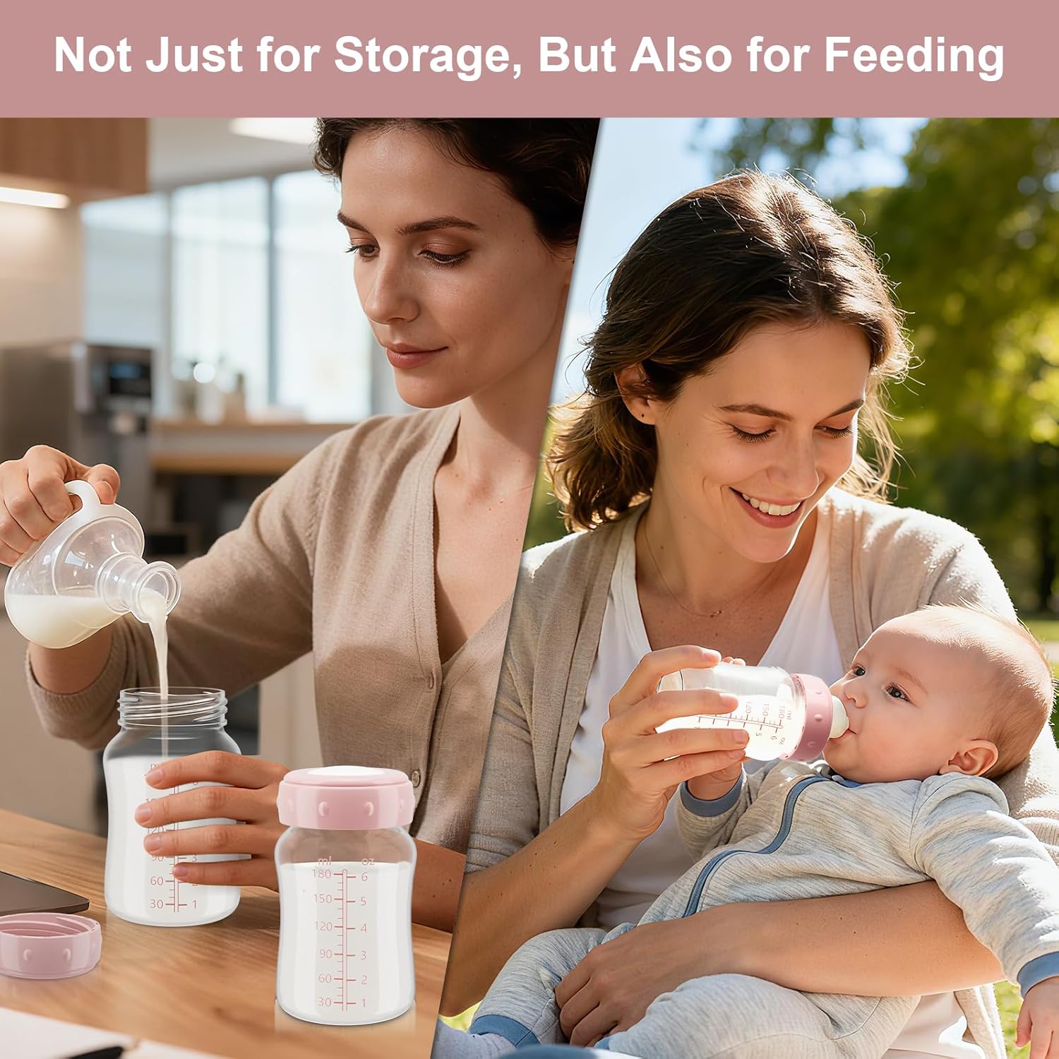 6PCS Breastmilk Storage Bottle Compatible with Spectra S1/S2/SG/9Plus /Motif Luna Flange, Wide-Neck Spectra Bottles for Pumping, Baby Bottle Storage with Lid Fit Momcozy Breast Milk Cooler 22oz, Pink
