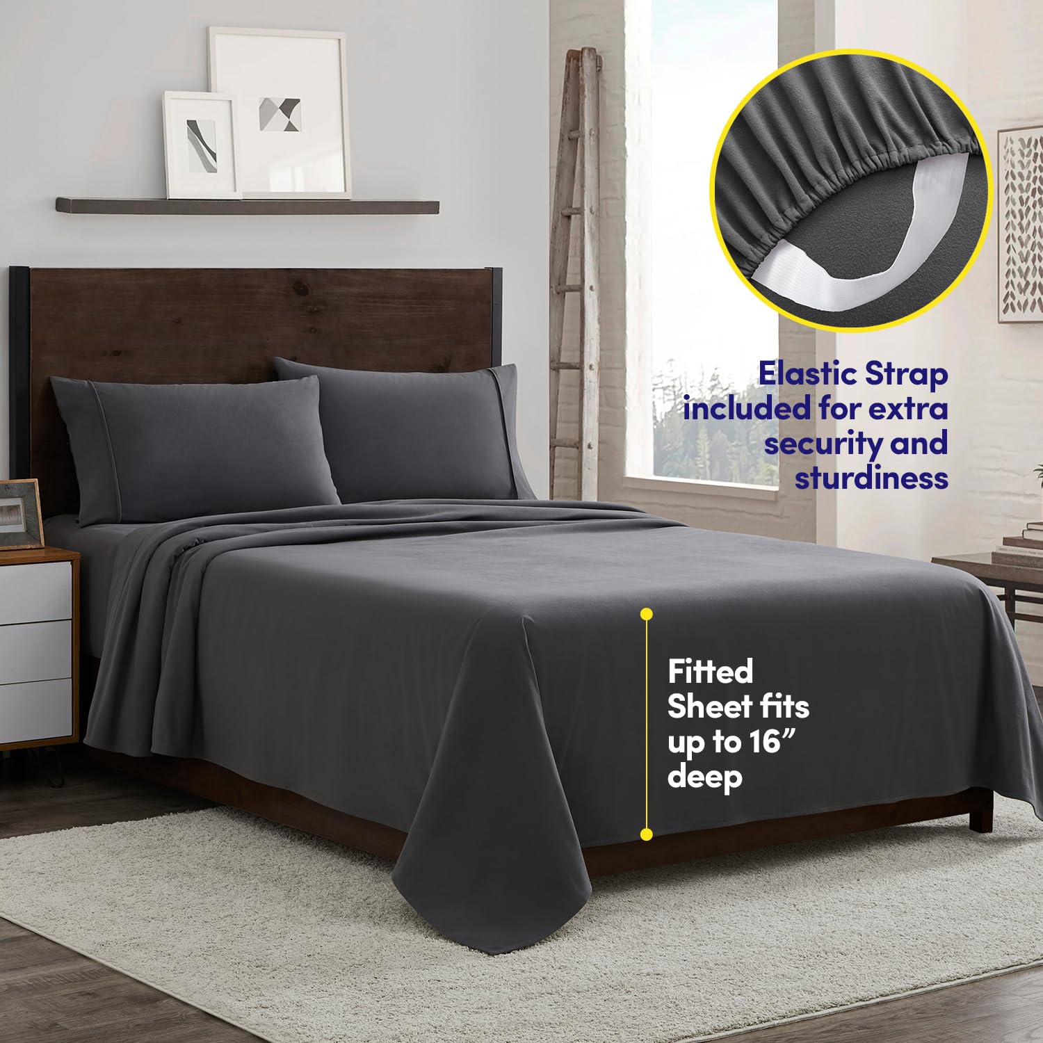 Sweet Home Collection Juego de sábanas de Franela cálidas y acogedoras, Transpirables para Todas Las Estaciones, con Fundas Ajustadas, Planas y de Almohada, King, Gris