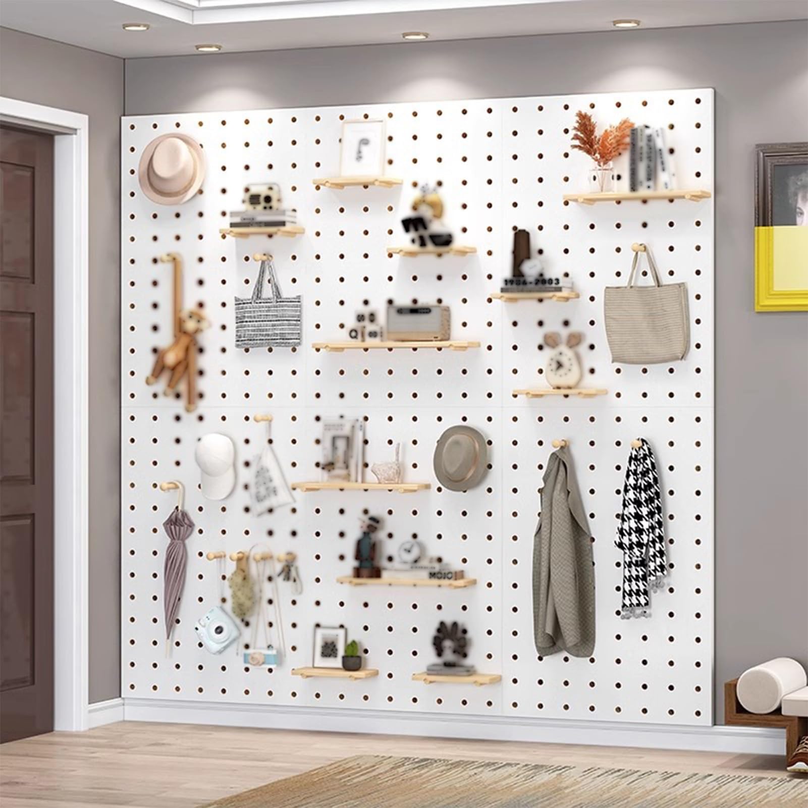 Pegboard Lochwand, Stecktafel Wand Veranstalter, Wandhalterung Stecktafel Kontrolle Lagerregal, Glatte Kanten Heimwerken Stecktafel-Set Für Küche Wohnzimmer(Weiß,40x60cm)
