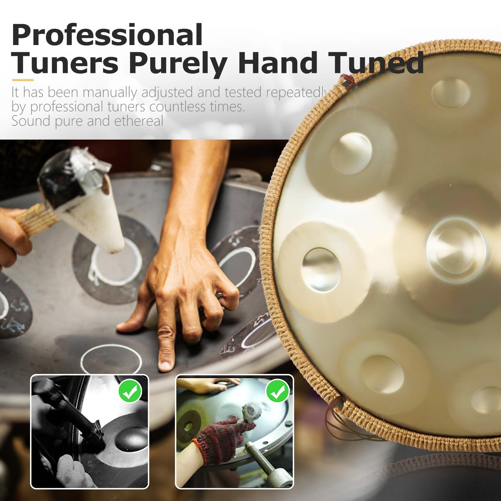 Tamburo Handpan, 12 Toni Strumento Handpan In Acciaio Da 22 Pollici 440/432h Oro In Re Minore Tamburo Per Lingua Con Borsa Morbida Per Handpan, Mazze, Supporto Per Tamburo A Mano(440Hz)
