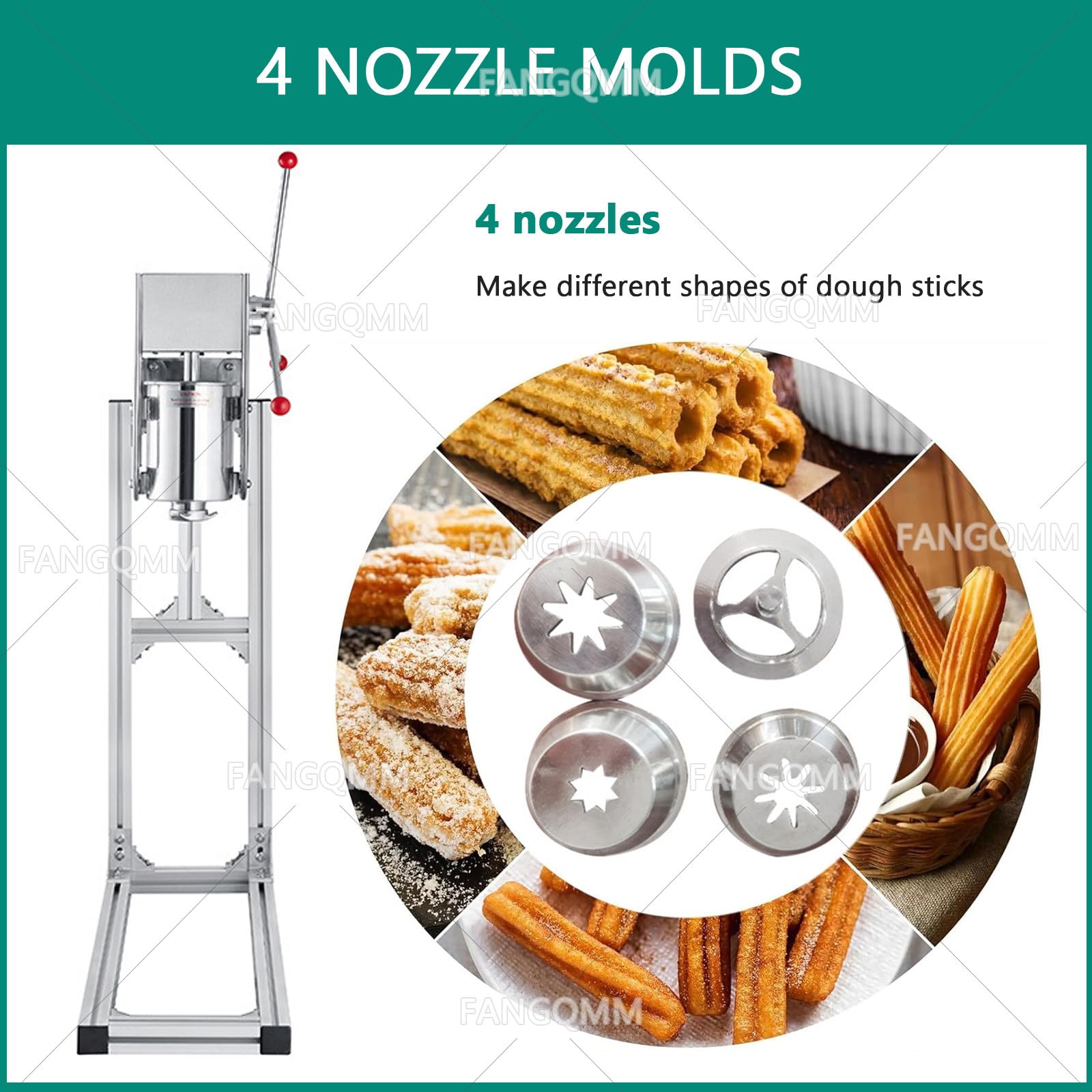 machine à churros à beignets espagnole verticale de 3l 5l 7l avec 4 types de moules, machine à churro commerciale, machine à churros en acier inoxydable pour restaurants et boulangeries,7L