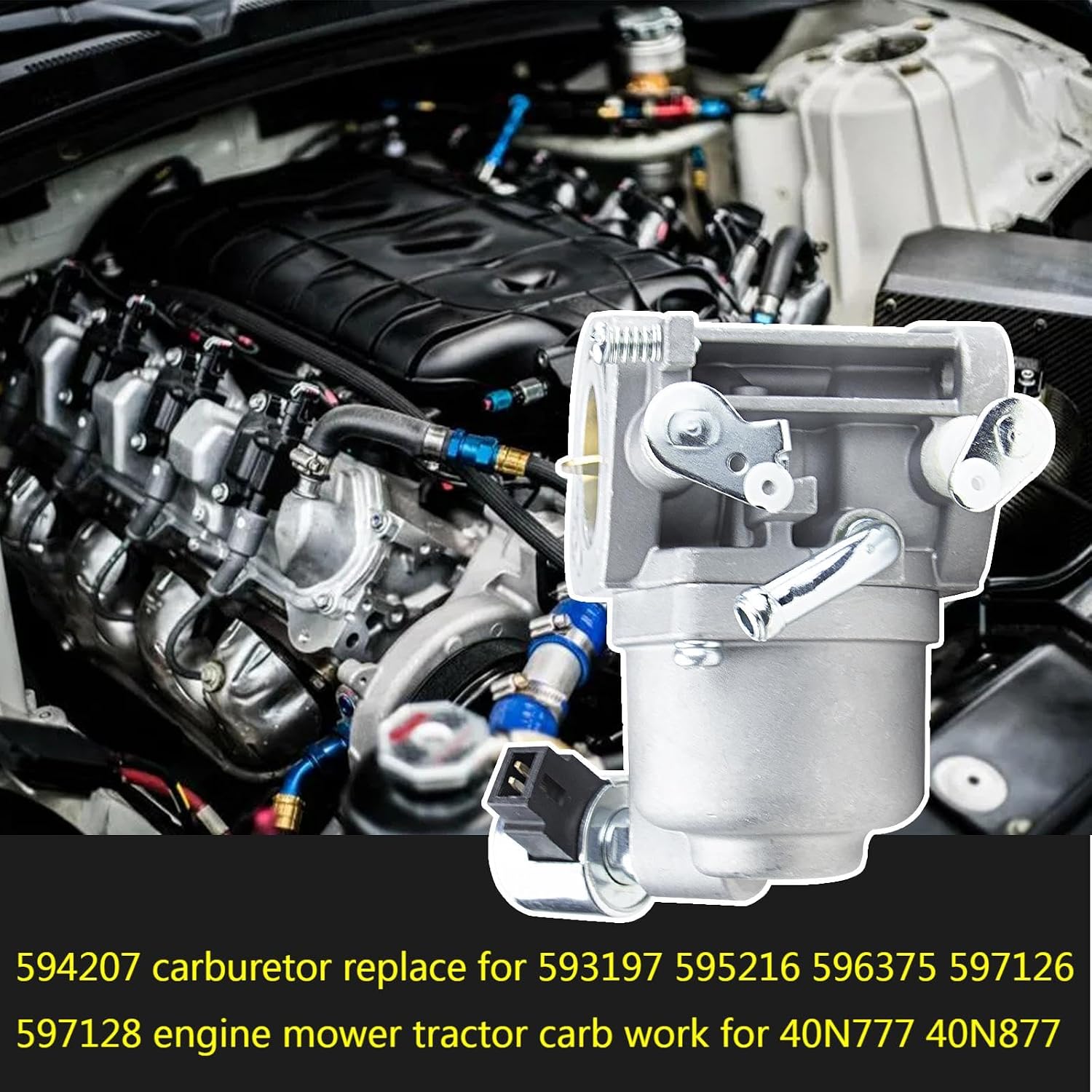 594207 Carburetor Compatible with B&S 593197 595216 595321 597126 597128 Intek Engine Mower Tractor Carb Work for 40N777 40N877 Engine (only carb)