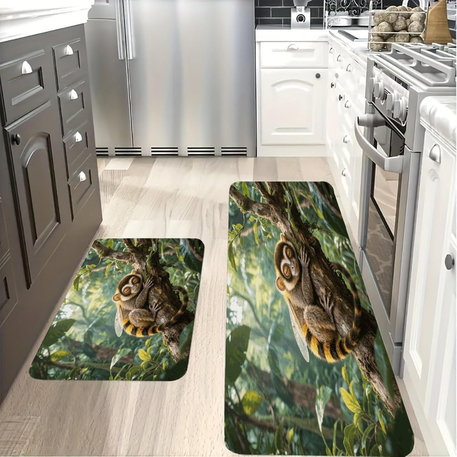 Slow Loris Kitchen Mat Set of 2 Ergonomic Comfort Velvet Rugs Cushioned Anti-Fatigue Non-Slip Standing Mats Thick Kitchen Floor Mat Carpet Runner Rugs 16"×24"+17"×47"