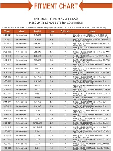 Miniatura 6 de Juego de 5 tapones de drenaje de aceite de repuesto para Mercedes Van 190 C Clase CL CLK CLS