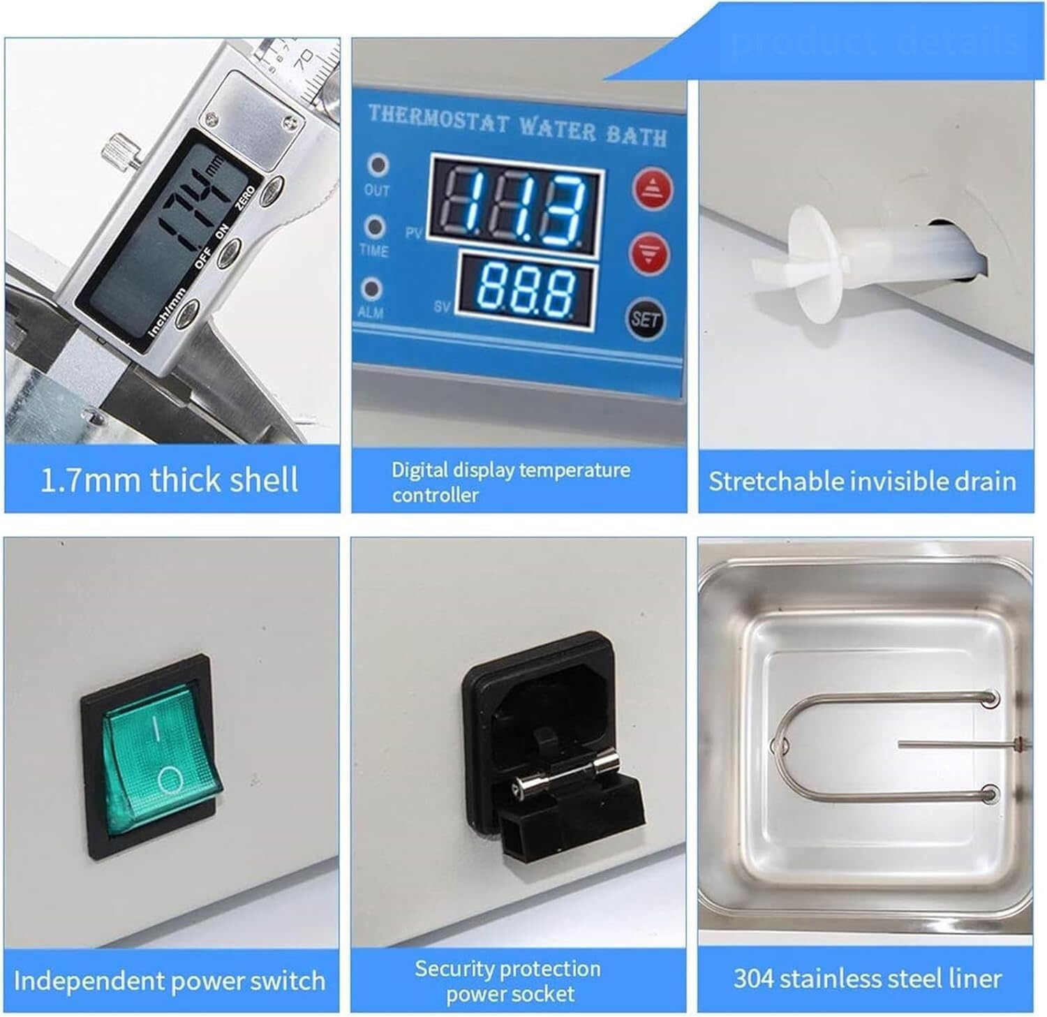 Baño María termostático de Laboratorio con calefacción eléctrica, Tanque Interior de Acero Inoxidable de 7 l, baño María Digital de 2 Orificios, para experimentos químicos y biológicos, 600 W