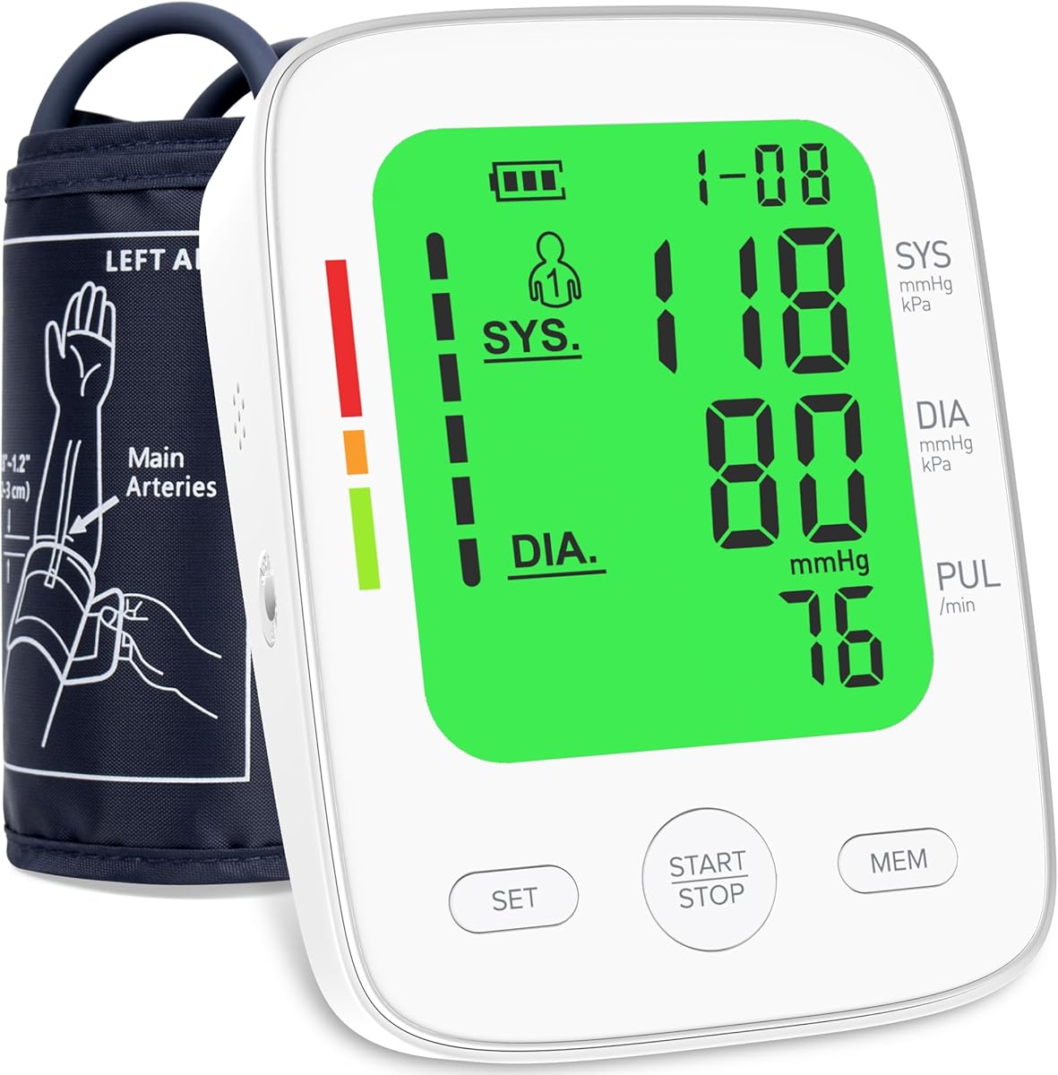 Blood Pressure Monitor for Home Use, Automatic Upper Arm Blood Pressure Machine with Large LCD Display, Adjustable Cuff (9 to 17 inches), 2 x 99 Memory Sets, Easy to use/Travel