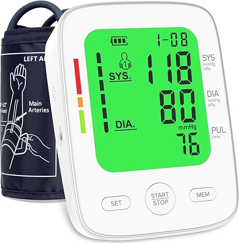 Blood Pressure Monitor for Home Use, Automatic Upper Arm Blood Pressure Machine with Large LCD Display, Adjustable Cuff (9 to 17 inches), 2 x 99 Memory Sets, Easy to use/Travel