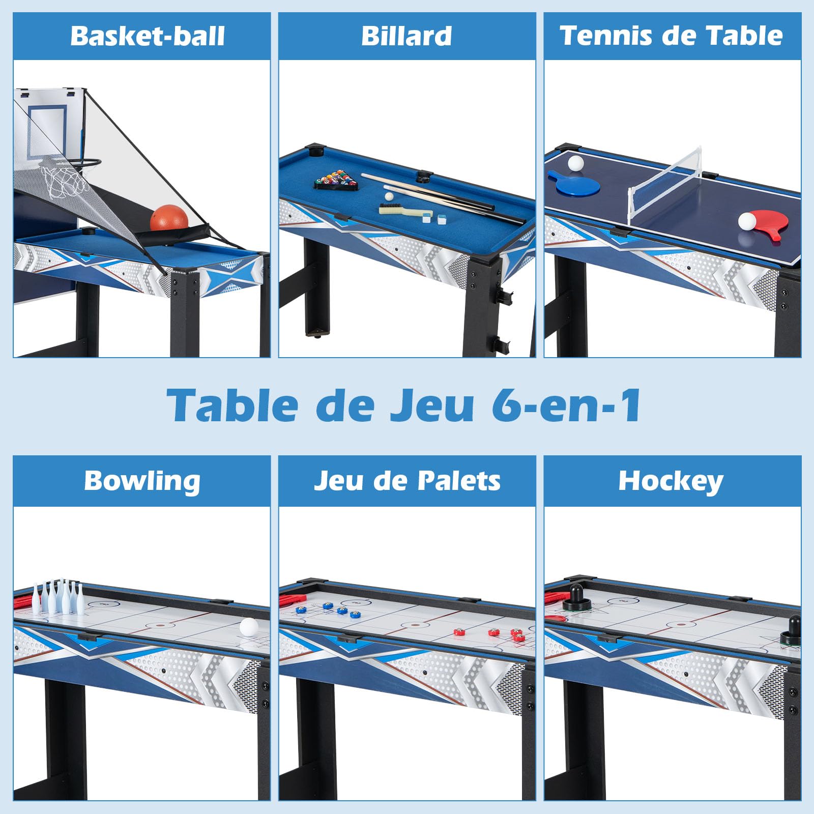GOPLUS 6 en 1 Table de Jeu 6 en 1 Interieur, Table Multi-Jeux de Basket-Ball, Billard, Ping-Pong, Hockey, Palets, Bowling, pour Salle de Jeux, pour Enfants et Adultes